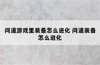 问道游戏里装备怎么进化 问道装备怎么进化